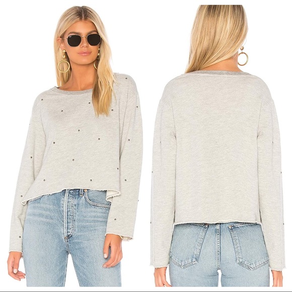 🆕NWT Cropped Raw Hem Sundry Studded Sweatshirt - Picture 1 of 16